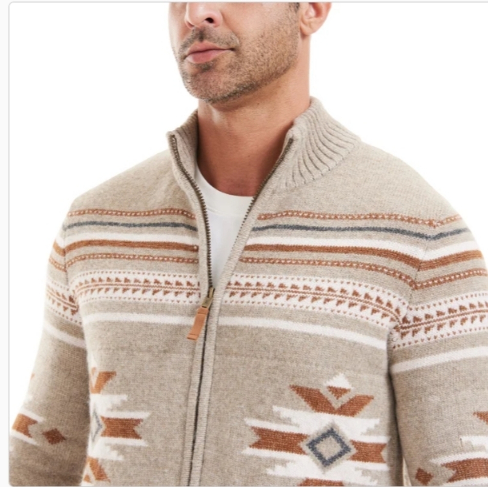 Frye Men's Zip Mock Patterned Cardigan - Picture 2 of 5